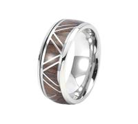 Anillo de compromiso de acero inoxidable, para hombres y mujeres, con patrón geométrico, grano de madera, incrustado de 9 mm de acero inoxidable, Sin piedras preciosas