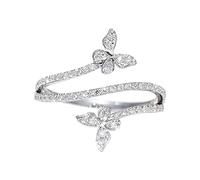 Anillo de compromiso de boda con circonita plateada y doble mariposa, para mujer, anillo con forma de mariposa, tamaño 6 y 10, anillos para adolescentes y niños, 7, Cobre, Sin piedra preciosa