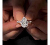 Anillo de compromiso de boda con forma de lágrima de gota de agua de plata de ley 925, anillo de propuesta de compromiso de boda, anillo de diamante con forma de gota de agua, anillo de circón,