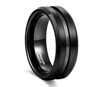 Anillo de compromiso de boda de doble línea para hombre y mujer, con diseño de ranura en acero de carburo de tungsteno de 8 mm, negro/azul.