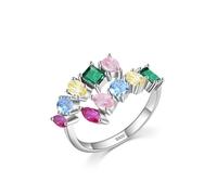 Anillo de compromiso de circonita cúbica, plata de ley 925, doble fila de colores, circonita abierta, joyería redonda, accesorios elegantes para mujer, R 1/2, Circonia cúbica