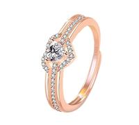 Anillo de compromiso de corazón - Anillos de nudo de amor de circonita cúbica ajustable - Anillo de boda llamativo, diseño de dedo abierto para mujeres, ella, Refer to description, Cobre, Unisex