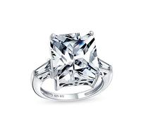 Anillo de compromiso de declaración de estilo Art Deco de plata esterlina .925 con gran zirconia cúbica AAA CZ de 10CT en corte brillante y piedras laterales de baguette.