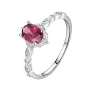 Anillo de compromiso de oro blanco, alianzas para mujer, oro de 9 K/14 K, rubí fabricado en laboratorio, 5 x 7 mm, forma ovalada, estilo antiguo, joyería para mujer, 49 (15.6), Rubí producido en