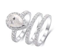 Anillo de compromiso de oro blanco, anillo para madre, 3 piezas, gotas de agua con moissanita blanca, juego de joyas para mujer, S 1/2, Oro blanco de 18 quilates, Moissanita
