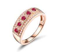 Anillo de compromiso de oro rosa de 18 quilates, anillo de boda con rubí, oro rosa para mujer, joyería auténtica 750