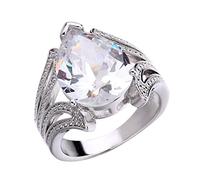 Anillo de compromiso de plata con circonitas en forma de pera y gotas de agua, 9, Metal