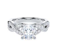 Anillo de compromiso de plata de ley con moissanita genuina o diamante de imitación de 1 ct, trenzado infinito, vástago dividido, anillo de compromiso para ella, Metal Plata de ley metal Plata de ley