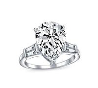 Anillo De Compromiso De Plata Esterlina .925 Cubic Zirconia Baguette Piedras Laterales 7Ct Aaa Cz Corte Brillante En Forma De Pera Solitario Anillo De Compromiso De Lágrima Para Mujeres Thin Band
