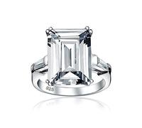 Anillo de compromiso estilo Art Deco para novia, gran solitario de 10 quilates AAA CZ corte esmeralda, declaración para mujeres, plata de ley .925 con circonitas cúbicas y piedras laterales baguette.