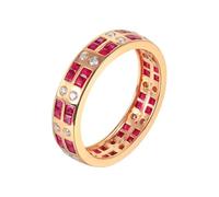 Anillo de Compromiso Mujer Oro 18K, Anillos para Boda Rojo 1.1 Kilates Ruby Creado En Laboratorio Remo de Ejercicios Oro Amarillo 750 con Moissanita Talla 13,5
