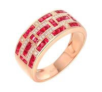 Anillo de Compromiso Mujer Oro Rosa, Anillo de La Promesa Rojo 1.12 Kilates Ruby Creado En Laboratorio Remo de Ejercicios Oro Rosa 18 Quilates con Moissanita Talla 18,5
