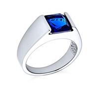 Anillo de compromiso para hombre tradicional unisex personalizable de 3CT con zafiro azul simulado AAA CZ corte princesa cuadrado solitario anillo de meñique chapado en plata para hombres