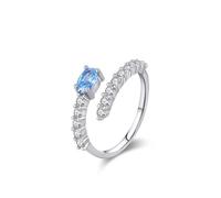 Anillo de compromiso para madres, bonito diseño abierto con topacio ovalado de 0,5 quilates y moissanita redonda, oro blanco, platino, talla N 1/2