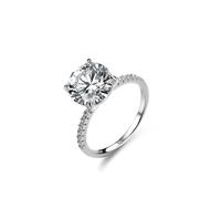 Anillo de compromiso para mujer, ancho, acero inoxidable, plata, 4 posiciones, redondo, con moissanita de 5 quilates, oro blanco de 18 quilates, talla 56 (17,8)