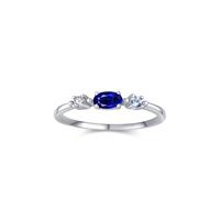 Anillo de compromiso para mujer, anillo de boda, sencillo, 4 garras, con zafiro ovalado de laboratorio de 0,3 quilates y topacio redondo moissanita, oro blanco de 14 quilates, talla 61 (19,4)