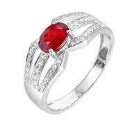 Anillo de compromiso para mujer de oro blanco de 18 quilates Ruby creado en laboratorio, anillo ovalado de 4 puntas con rubí y diamante de 0,97 ct, número 3.0 para señor, agradecimiento, joyas, 22