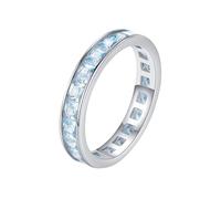 Anillo de compromiso para mujer, de oro blanco, redondo, con cristal rectangular azul claro, Oro blanco de 9, Cristal