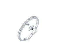 Anillo de compromiso para mujer de plata de ley 925, anillos de boda con una estrella encanto circonita forma redonda joyas de plata, 20, Circonia cúbica
