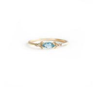 Anillo de compromiso para mujer, delicado con forma de marquesa azul, aguamarina, oro amarillo, N 1/2, Oro amarillo de 14 quilates, Aguamarina