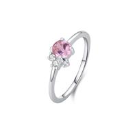 Anillo de compromiso para mujer, diseño elegante con 4 garras, redondo de 0,5 quilates, zafiro rosa de laboratorio y moissanita, oro blanco de 9 quilates, talla 50 (15,9)