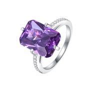 Anillo de compromiso para mujer, estilo vintage, oro blanco de 9 K/14 K, amatista redonda con forma de rectángulo violeta, 20, Amatista Moissanita