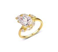 Anillo de compromiso para mujer, fino, con gotitas de 4 quilates, moissanita, oro amarillo de 9 quilates, talla 53 (16,9)