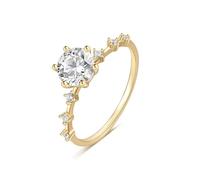 Anillo de compromiso Pinky para ella, oro amarillo de 9 K / 14 quilates, elegante con moissanita redonda, L 1/2, Oro amarillo de 14 quilates, Moissanita