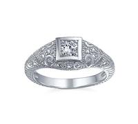 Anillo De Compromiso Solitario Brillante De Princesa De 1Ctw De Estilo Victoriano Vintage Art Deco De Herencia AAA CZ Para Mujeres En Plata Esterlina .925