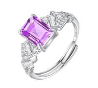 Anillo De Compromiso Solitario Con Halo Rectangular De Plata De Ley 925 Para Mujer, Anillo Ajustable Con Piedras Preciosas Naturales De Corte Esmeralda, Banda De Líneas De Circonita Cúbica, Banda
