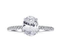Anillo de compromiso solitario ovalado de corte brillante 6x8 MM CZ AAA 2CT atemporal tradicional para mujeres con circonita cúbica, banda delgada delicada pavé de plata de ley .925