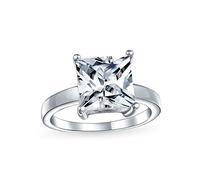 Bling Jewelry Anillo de compromiso solitario personalizado clásico atemporal de 3CT AAA CZ corte princesa cuadrado brillante para mujer en plata de ley .925 banda lisa personalizable