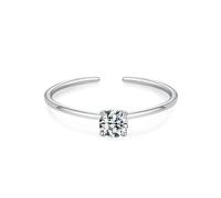 Anillo de compromiso único, anillo de boda, banda abierta con forma redonda, regalo de moissanita para mujer, T 1/2, Oro blanco de 18 quilates, Moissanita