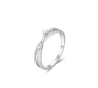 Anillo de compromiso único, de oro blanco de 14 quilates, para mujer, diseño de corazón con cruz hueca y moissanita redonda, talla V 1/2