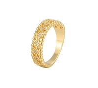 Anillo de compromiso vintage, anillos de promesa simples, anillo vintage hueco con forma redonda de moissanita, oro amarillo, P 1/2, Oro amarillo de 14 quilates, Moissanita