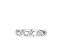 Anillo de compromiso vintage, diseño de cadena hueca con diamante redondo de 14 quilates, oro blanco de 14 quilates, talla 52 (16,6)
