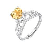 Anillo De Corazón De Plata De Ley 925 Para Mujer, Anillo De Compromiso Con Piedras Preciosas Naturales, Corona De Circonita Cúbica Ajustable, Banda De Promesa De Boda Con Caja De Regalo, Citrino