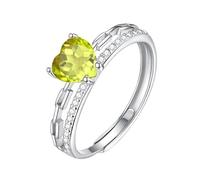 Anillo De Corazón De Plata De Ley 925 Para Mujer, Piedra Preciosa Natural, Corte De Corazón, Anillo De Compromiso Ajustable, Circonita Cúbica, Promesa De Boda, Banda Con Caja De Regalo, Peridoto