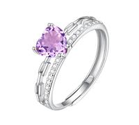 Anillo De Corazón De Plata De Ley 925 Para Mujer, Piedra Preciosa Natural, Corte De Corazón, Anillo De Compromiso Ajustable, Circonita Cúbica, Promesa De Boda, Banda Con Caja De Regalo, Amatistas