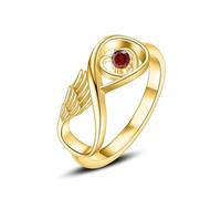 Anillo de cremación con forma de ala para cenizas, urna conmemorativa, joyería, porta cenizas para humanos y mascotas, acero inoxidable, recuerdo funerario, regalo para mujeres - 7 - Oro - Rojo