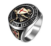 Anillo de cruz templaria de caballero para hombre: acero inoxidable con la armadura de Dios, amuleto de cruz roja, anillos de regalo, talla 8-13, Metal, Sin piedras preciosas