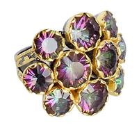 Anillo de cuarzo arcoíris - Juego de bisel con piedras facetadas de 9 mm y 6 mm, plata de ley 925 chapada en rodio negro y oro amarillo, anillo de piedra preciosa verde, L 1/2, Piedra preciosa