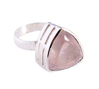 Anillo de cuarzo rosa de 16 x 16 mm, plata de ley 925, con bisel de plata de ley 925, piedra natural rosa, joyería hecha a mano, M1/2,53(16.9), Piedra preciosa, Cuarzo rosa
