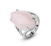 Anillo De Cuarzo Rosa Grande Natural Anillo De Forma De Ojo De Caballo De Cristal Rosa Anillos De Piedra Abiertos Ajustables para Mujer Anillos De Dedo De Tobillo De Equilibrio De Reiki Anillo De Et