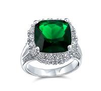 Anillo De Declaración De Cóctel De 7Ctw De Estilo Art Deco Vintage En Verde Esmeralda Simulado Con Corte De Cojín CZ Pave AAA De Gran Tamaño Personalizable De Moda Plateado Para Mujeres