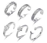 Anillo de dedo del pie para mujer, plata de ley 925, anillo de dedo del pie celta, anillo de junta para mujeres y niñas, anillo de dedo de la cola, anillo de flor de dedo, conjunto de 6 piezas de