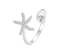 Anillo de dedo envolvente con estrella de mar marina para mujeres y niñas de plata de ley 925 con circonitas cúbicas estrella ajustable abierta apilable anillos para promesas de boda joyas regalos,