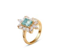 Anillo de dedo para mujer, anillo de flores, regalo único para amigas y mujeres, H 1/2, Oro amarillo de 9 quilates, Moissanita