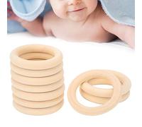 Anillo de dentición de bebé de 10 piezas Círculos de madera sin terminar para conectores de colgante de artesanía de dentición de niños(Color de madera 65 mm / 2.6in)