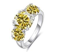 anillo de diamantes Anillo de boda de moissanita amarillo/azul/rosa de 5 quilates for mujer, 3 piedras de color D VVS1, anillos de diamante de plata de ley 925, anillos de compromiso de aniversario co